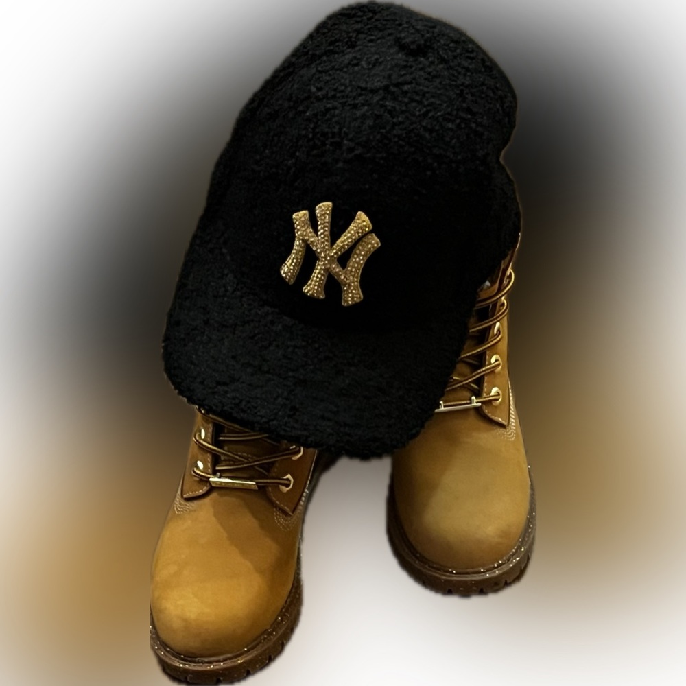NEW Sherpa NY Rhinestone (Gold) Logo ponytail baseball cap with Red satin lining - Picture 9 of 10